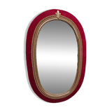 60's vintage wooden frame mirror with red velvet