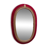 60's vintage wooden frame mirror with red velvet