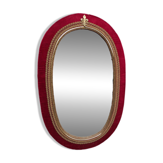 60's vintage wooden frame mirror with red velvet