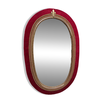 60's vintage wooden frame mirror with red velvet