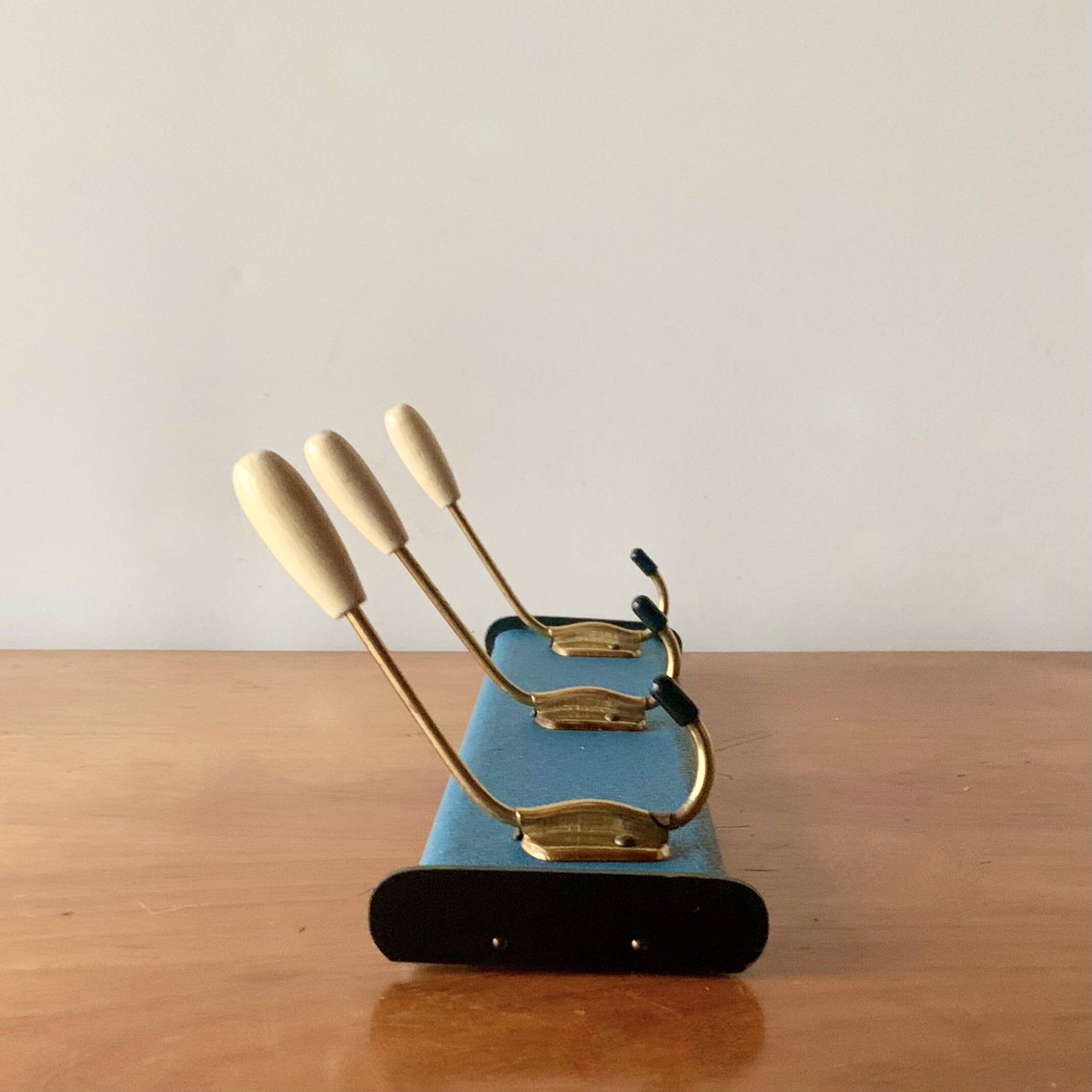 Vintage wall coat rack - 3 brass coat hooks