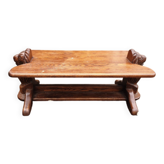 Solid oak lion coffee table