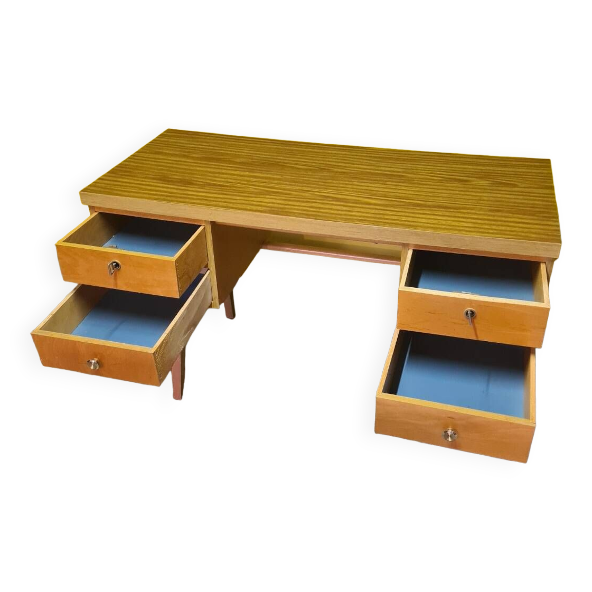 Vintage French Beech veneered Desk From the 1960s.