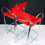 Late 20th Century Chrome and Red Leather Stools - a Pair