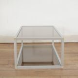 Aluminium coffee table and smoked glasses, France, circa 1980