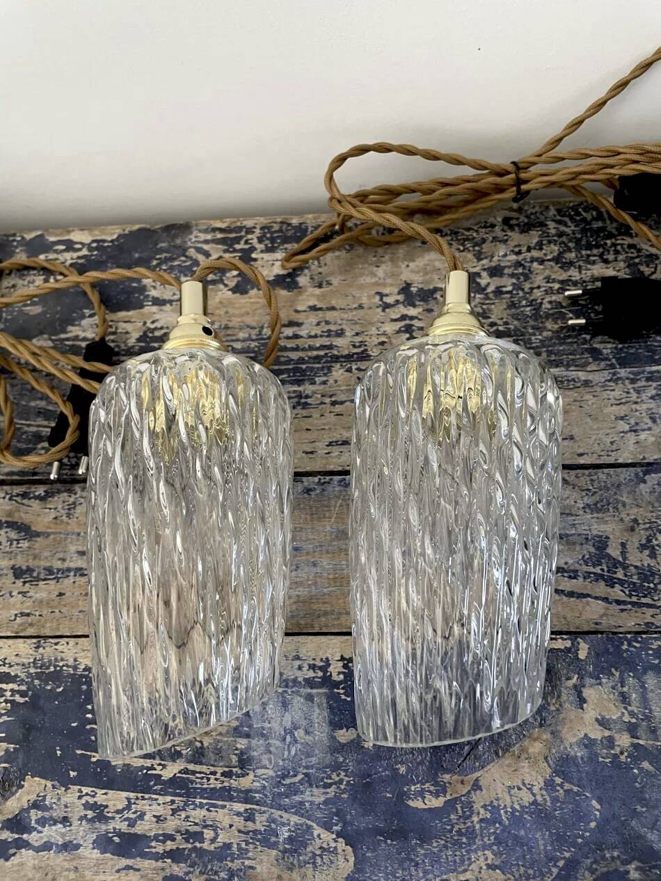 Set of two vintage chiseled glass portable lamps