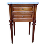 Table de chevet style Louis XVI, marbre de Carrare et acajou