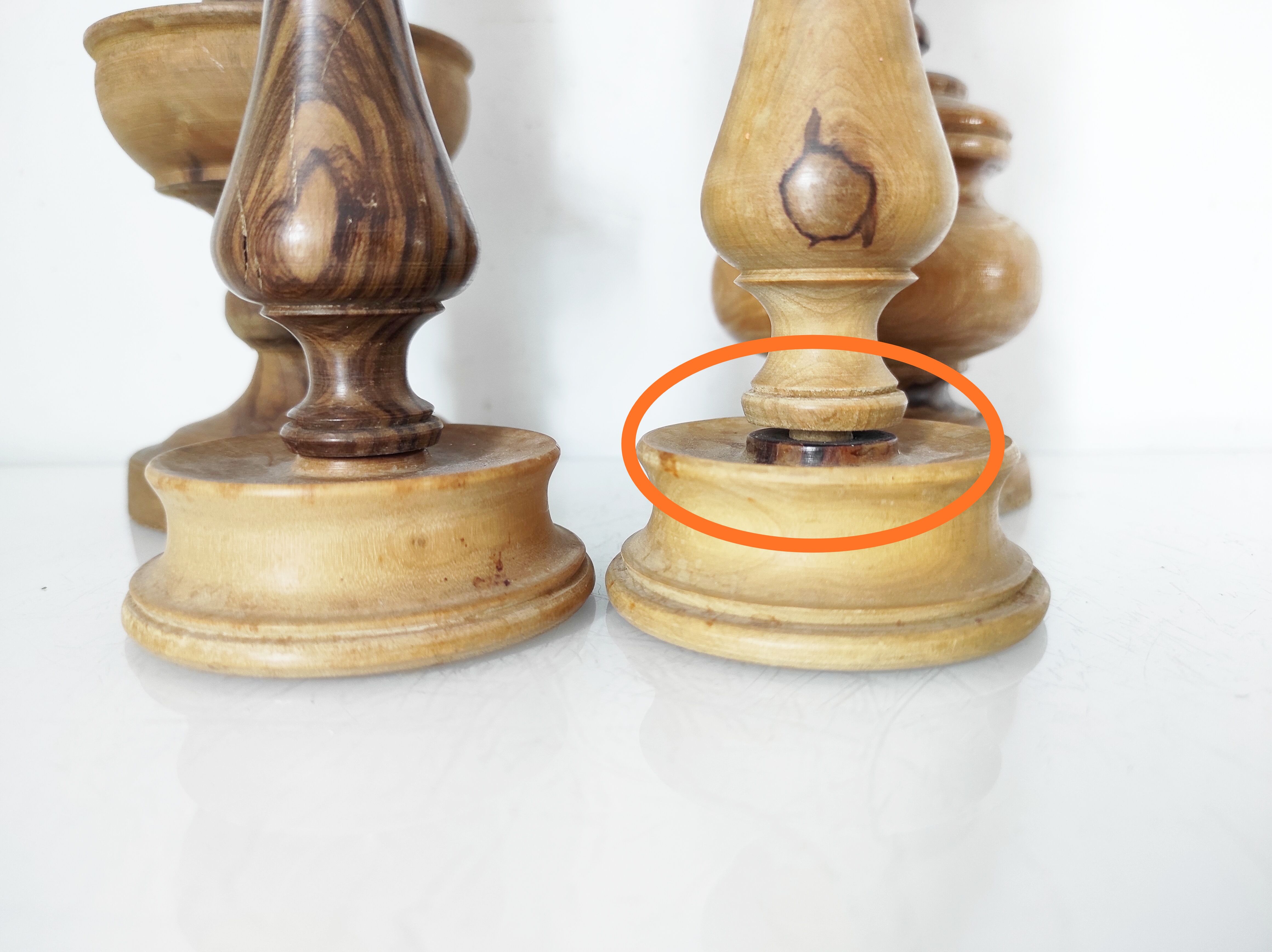 Set of 4 turned wooden candle holders