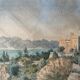 Tableau aquarelle originale "Cateau de la Napoule A. Biber 1879 Alpes maritimes