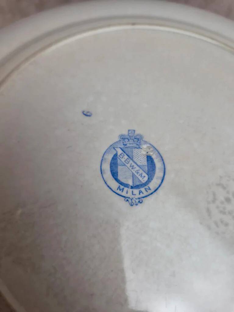 Set of 4 antique English flat plates B.p.w.&m. Milan – Ironstone