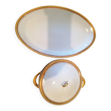 Oval serving dish and soup tureen in Limoges porcelain GDA ("Viviane")