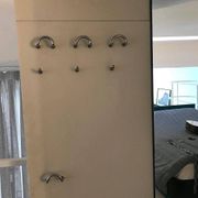 1960s Mid-Century Modern White Wood Corner Coat Hanger with Mirror