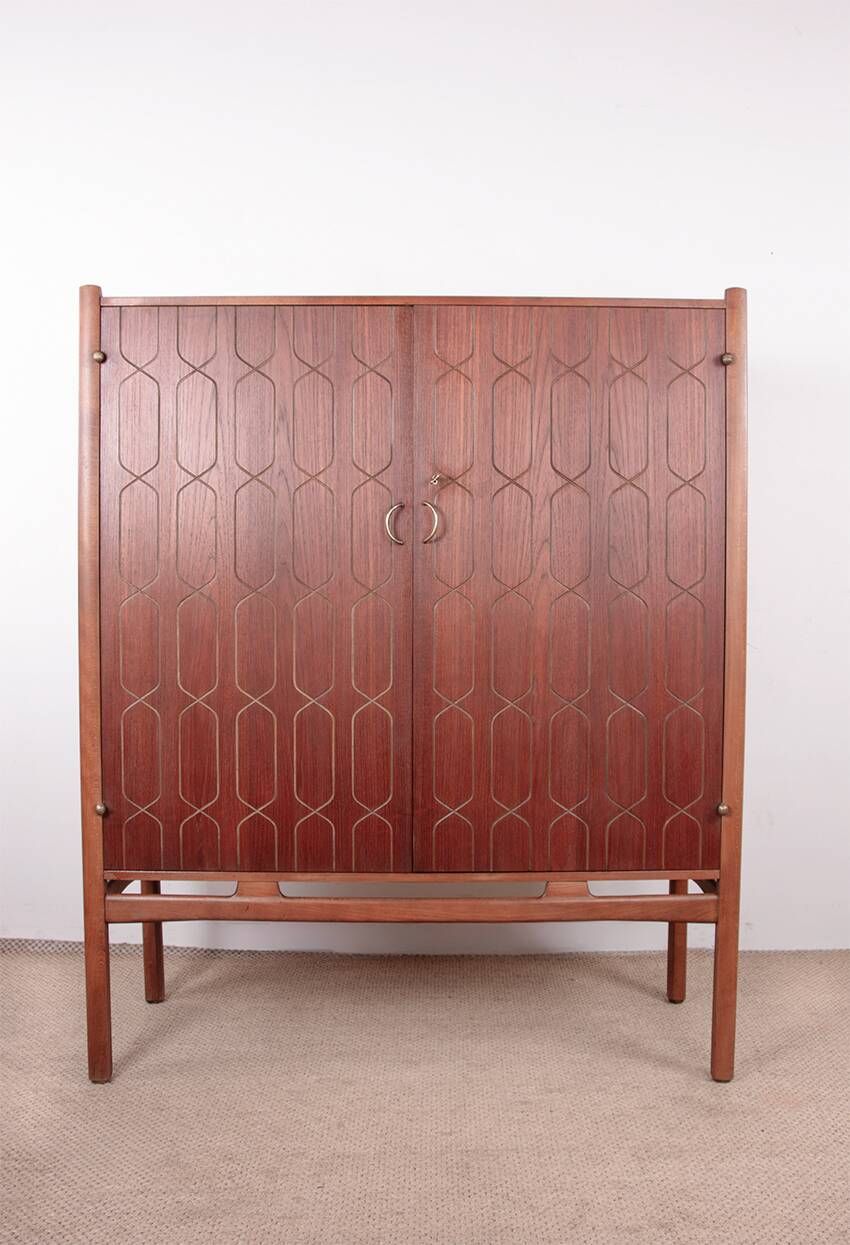 Swedish High Cabinet, Teak, Beech, Brass model Napoli, David Rosen 1960.