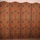 four-panel screen painted on 19th century fabric