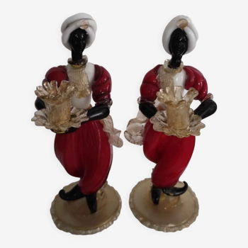 Set of 2 murano candlestick statuettes