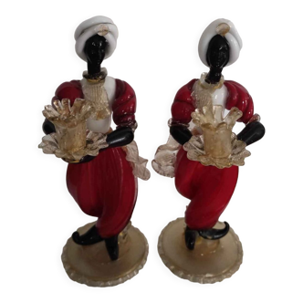 Set of 2 murano candlestick statuettes