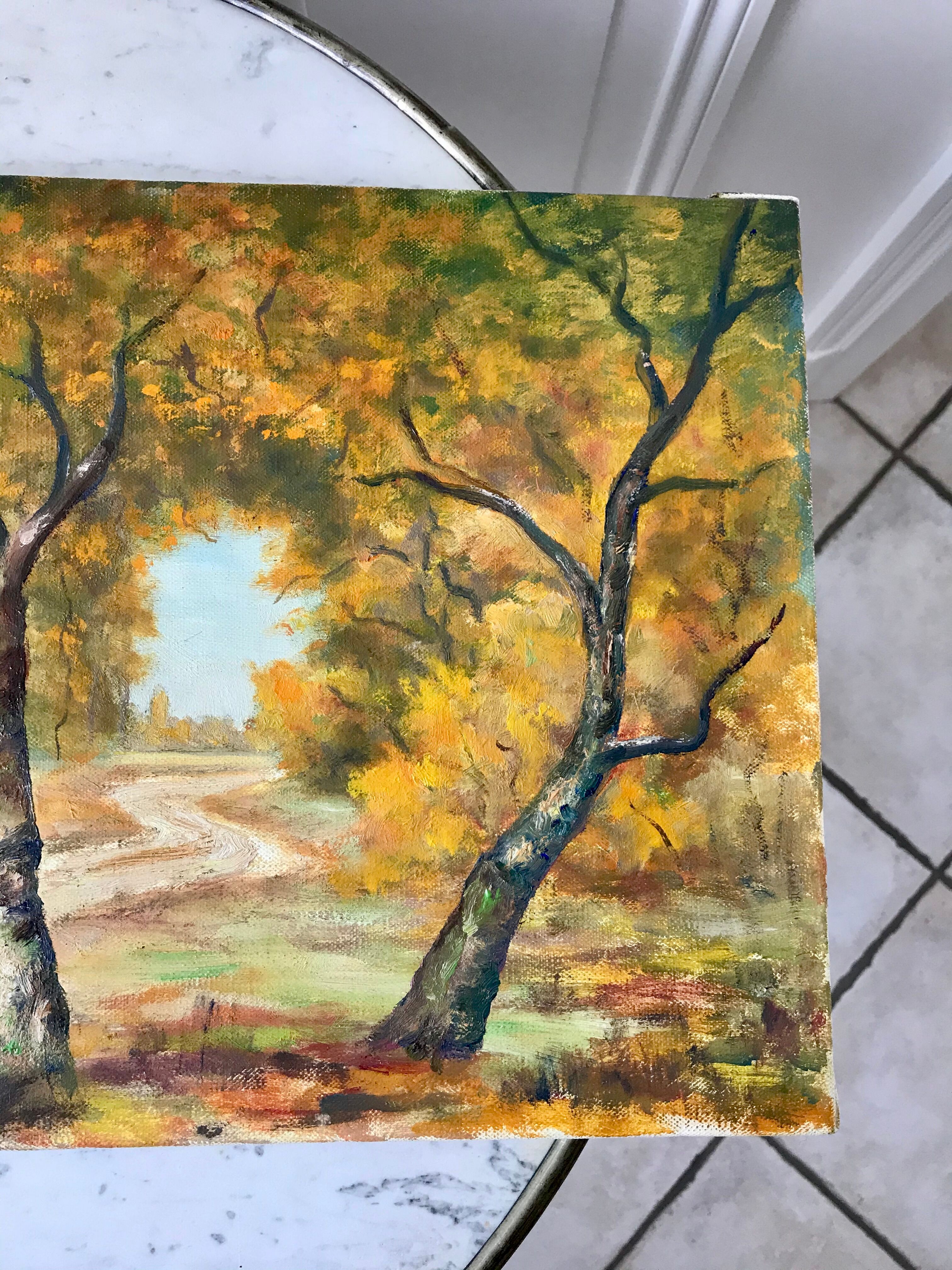 oil painting on canvas autumnal landscape signed "Senneret" vintage