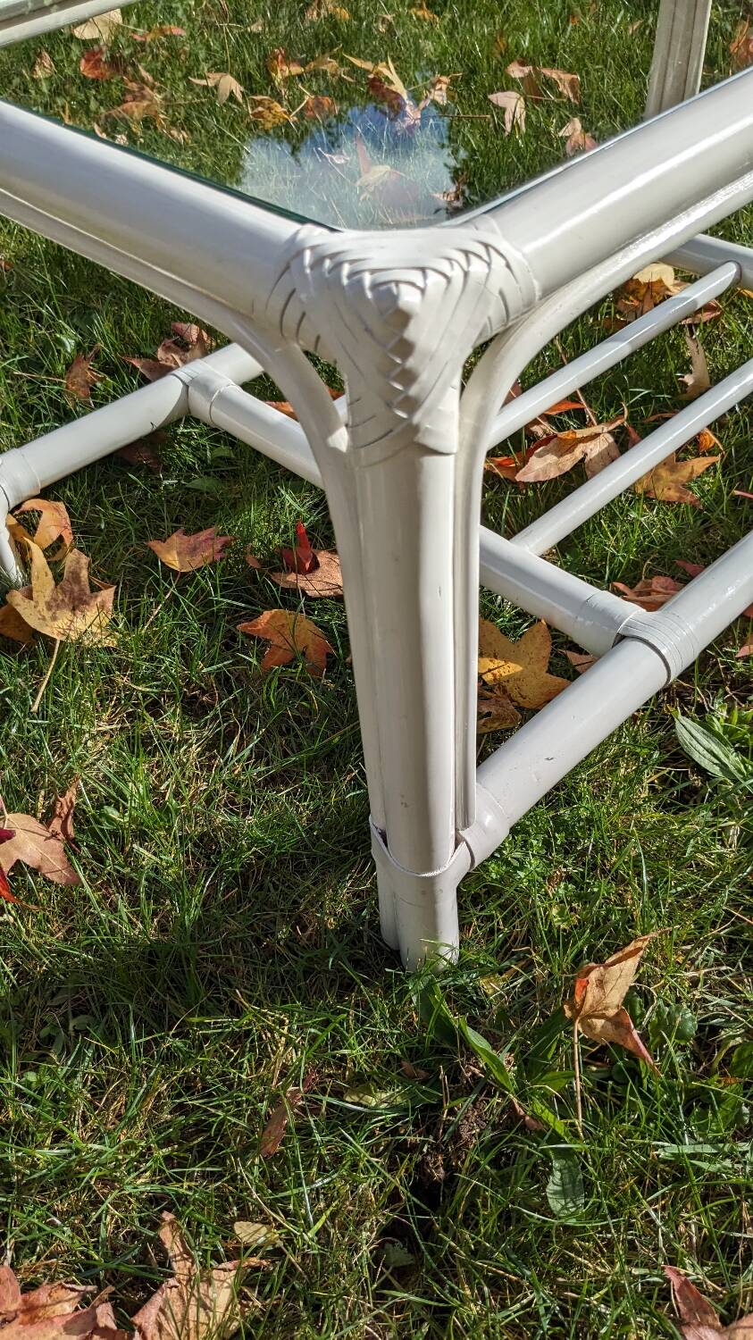 Vintage rattan and glass coffee table