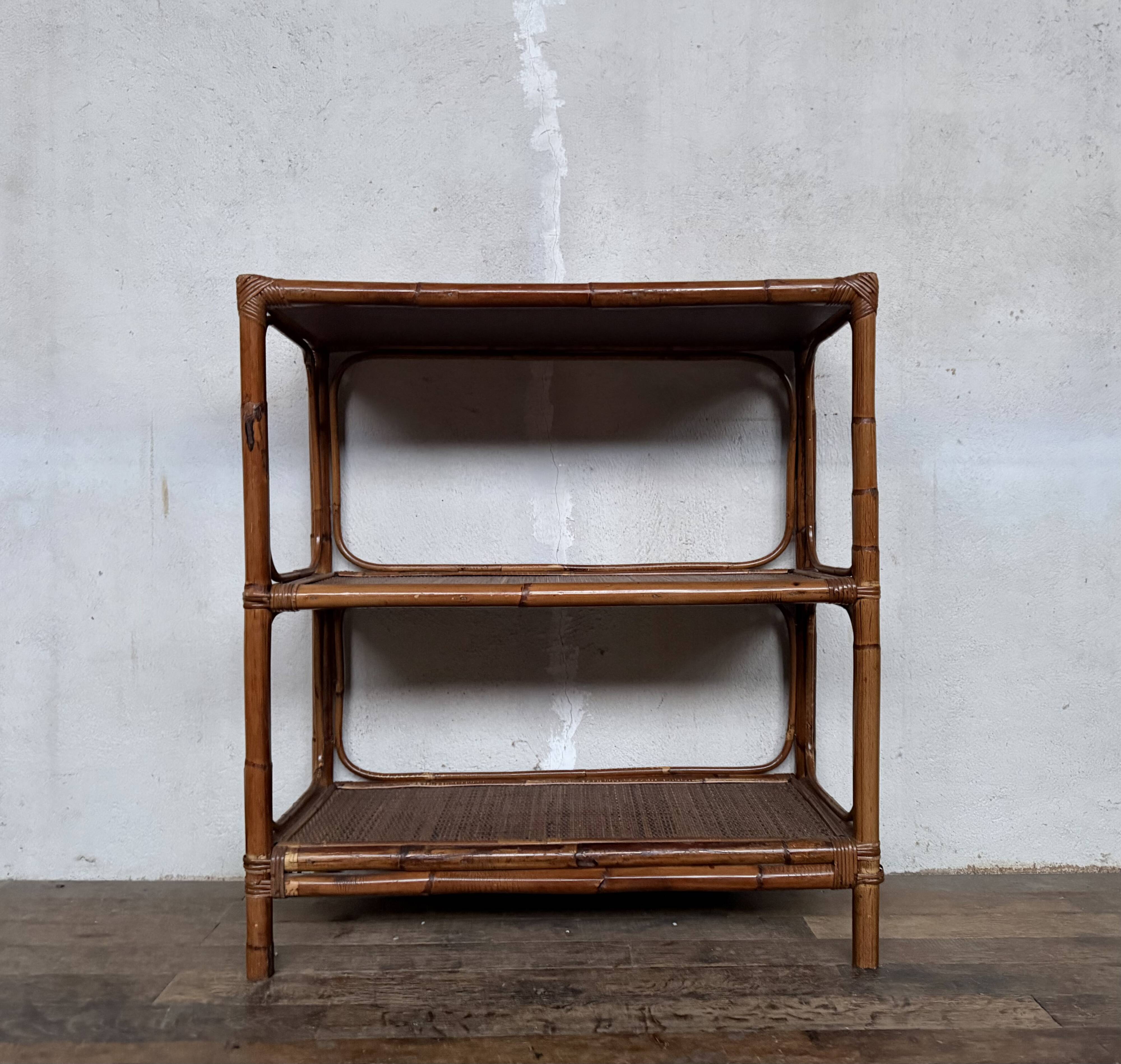 Vintage rattan bamboo wicker bookshelf