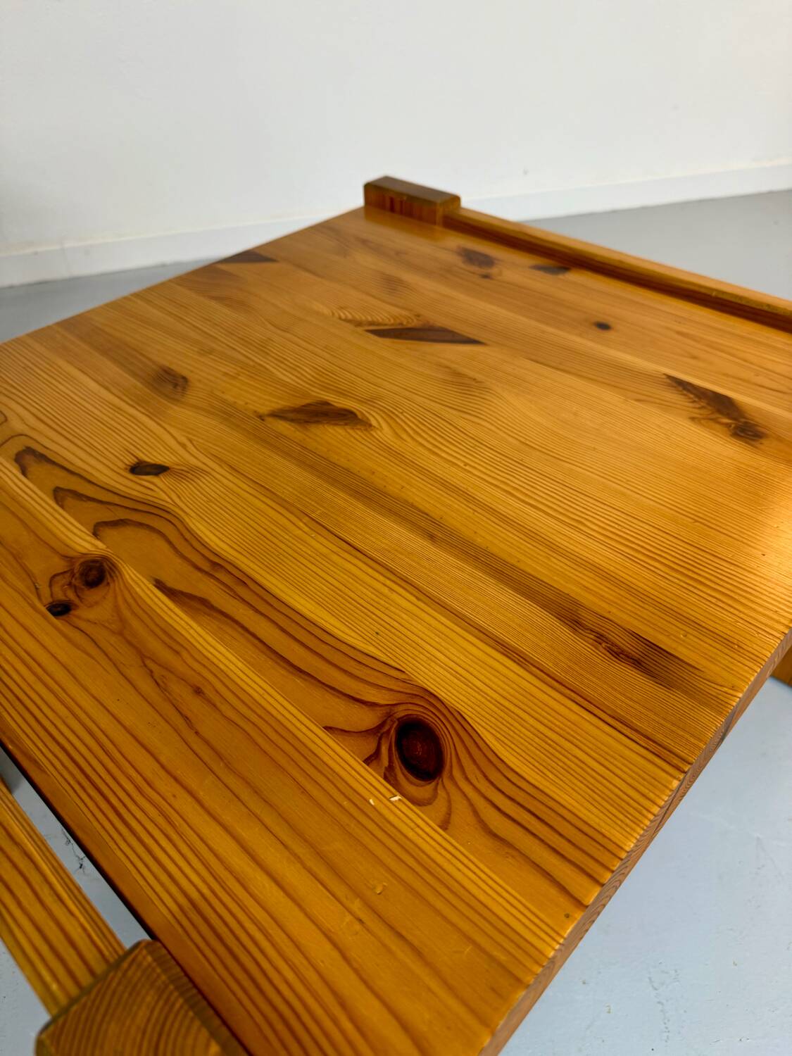 Vintage brutalist coffee table Swedish pine design Yngve Ekström Swedese