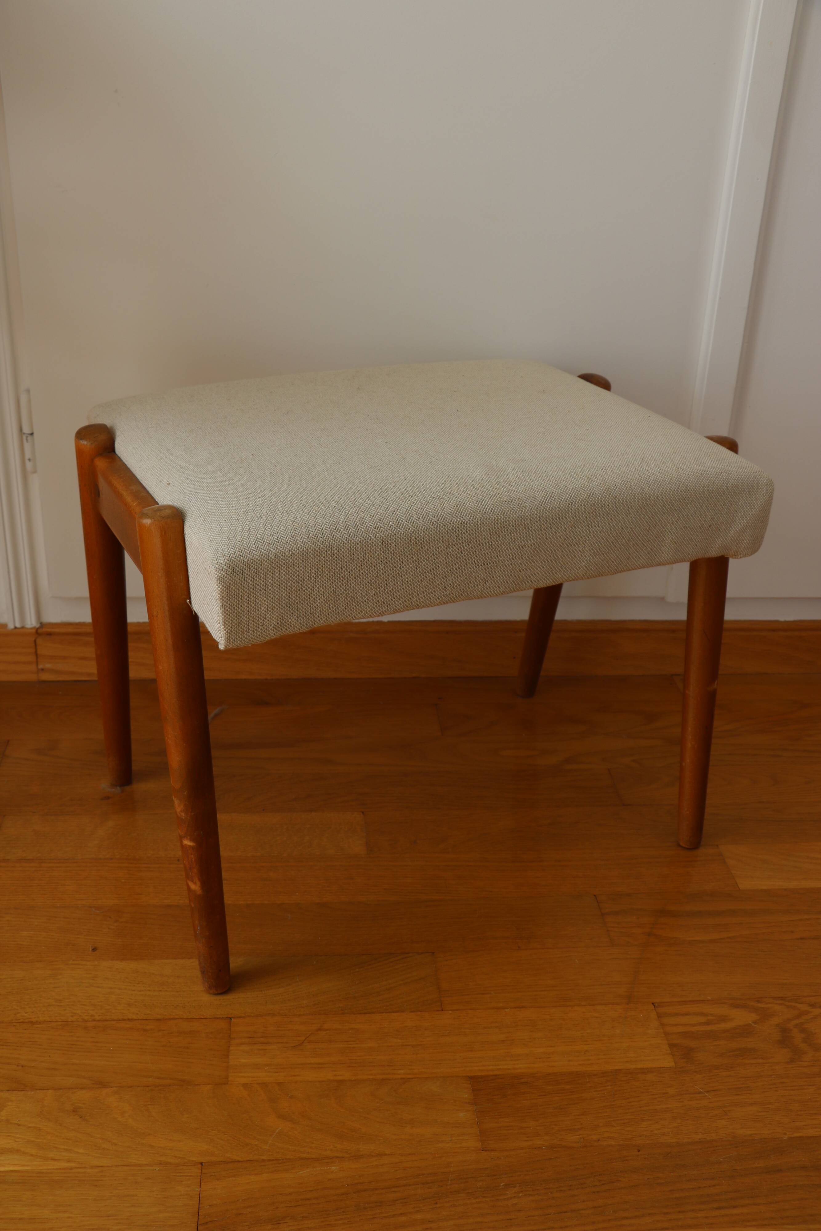 Scandinavian footstool, reupholstered, 1960
