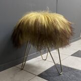 Yellow Angora sheep skin stool 1960s