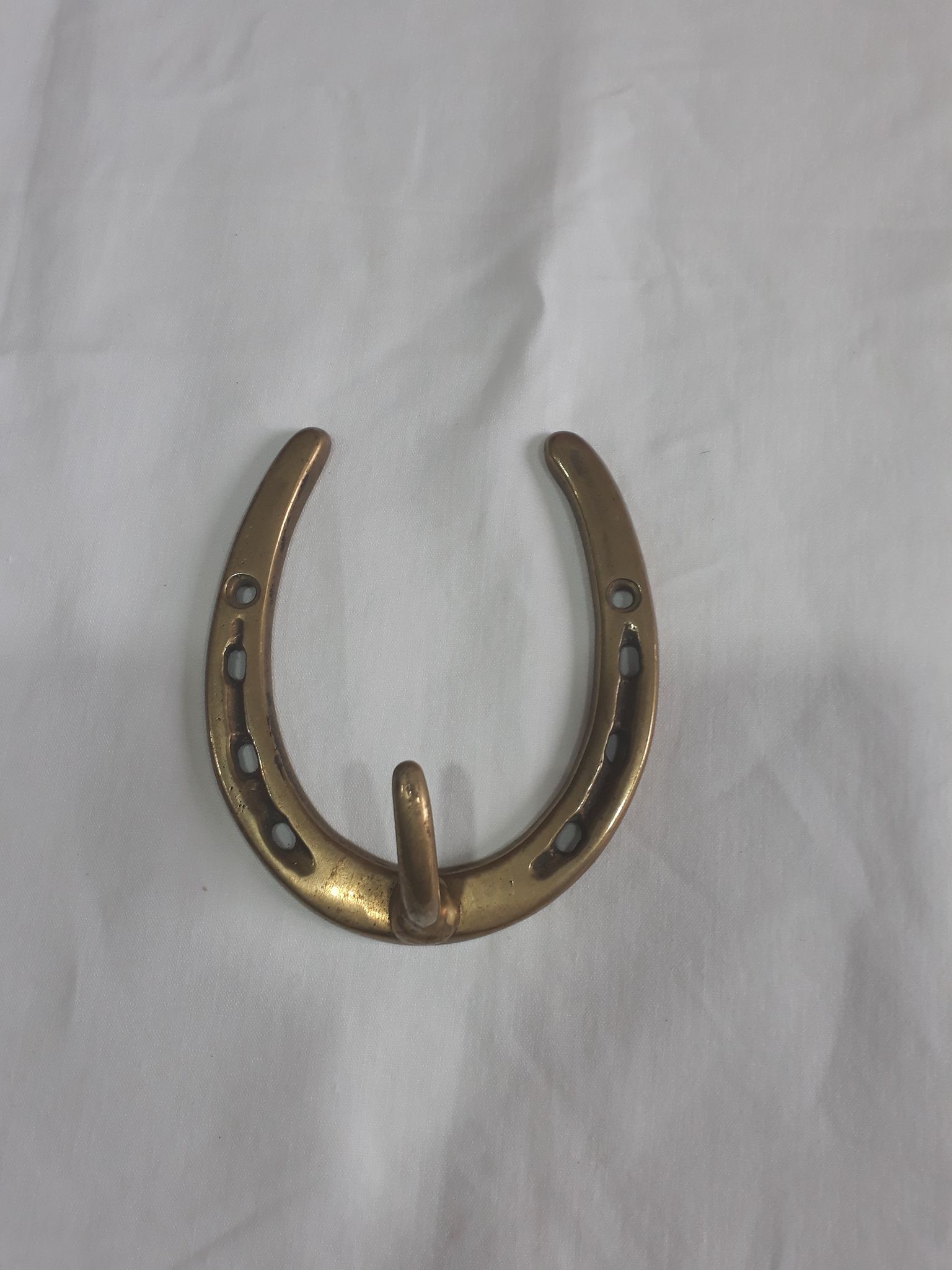 Horseshoe-shaped brass coat rack