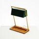 1960s Temde table lamp with a brass frame, teak base, and green lampshade