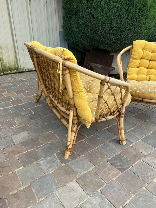 Salon en rotin vintage 1960
