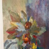 Still life and flowers, oil on panel signed Marina Farolet.
