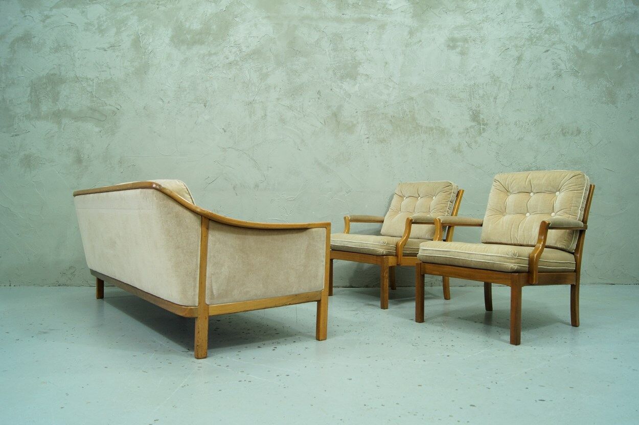 Scandinavian teak & velvet living room set, 1960s