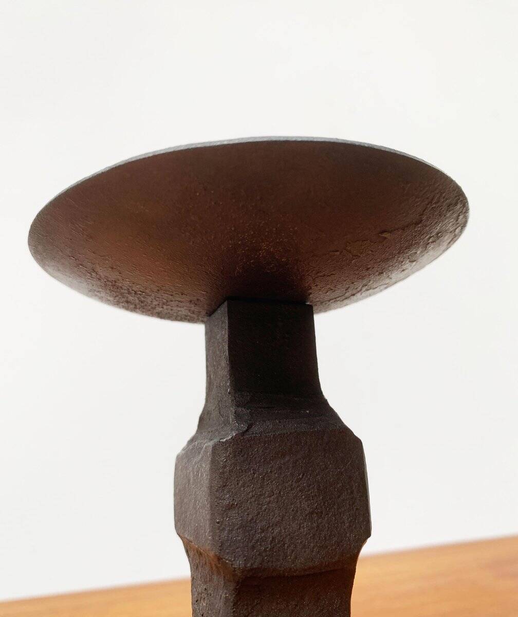 Brutalist wrought iron candlestick from the mid-century.