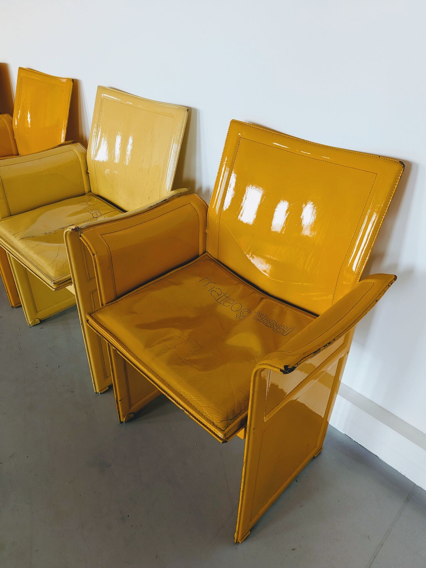Yellow Korium leather armchair by Matteo Grassi.