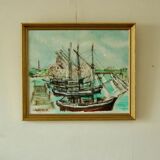 Original mid-century oil on canvas – "At the Quay"