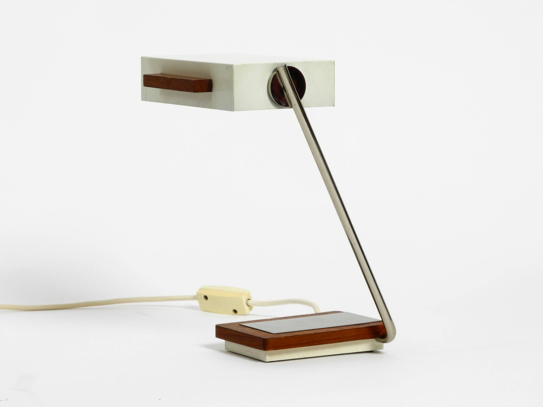 Rare original 1960s Kaiser Leuchten light metal teak table lamp