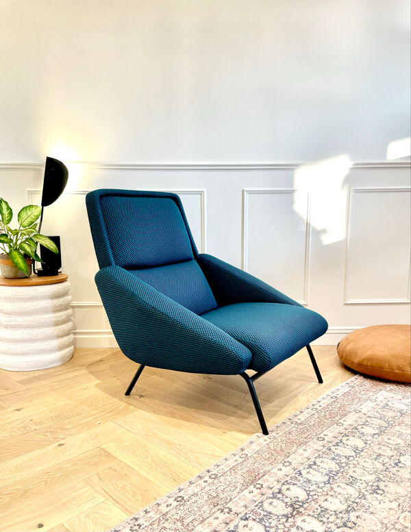 Fauteuil vintage Guermonprez, estampillé - maille 3D Bleu pétrole – De