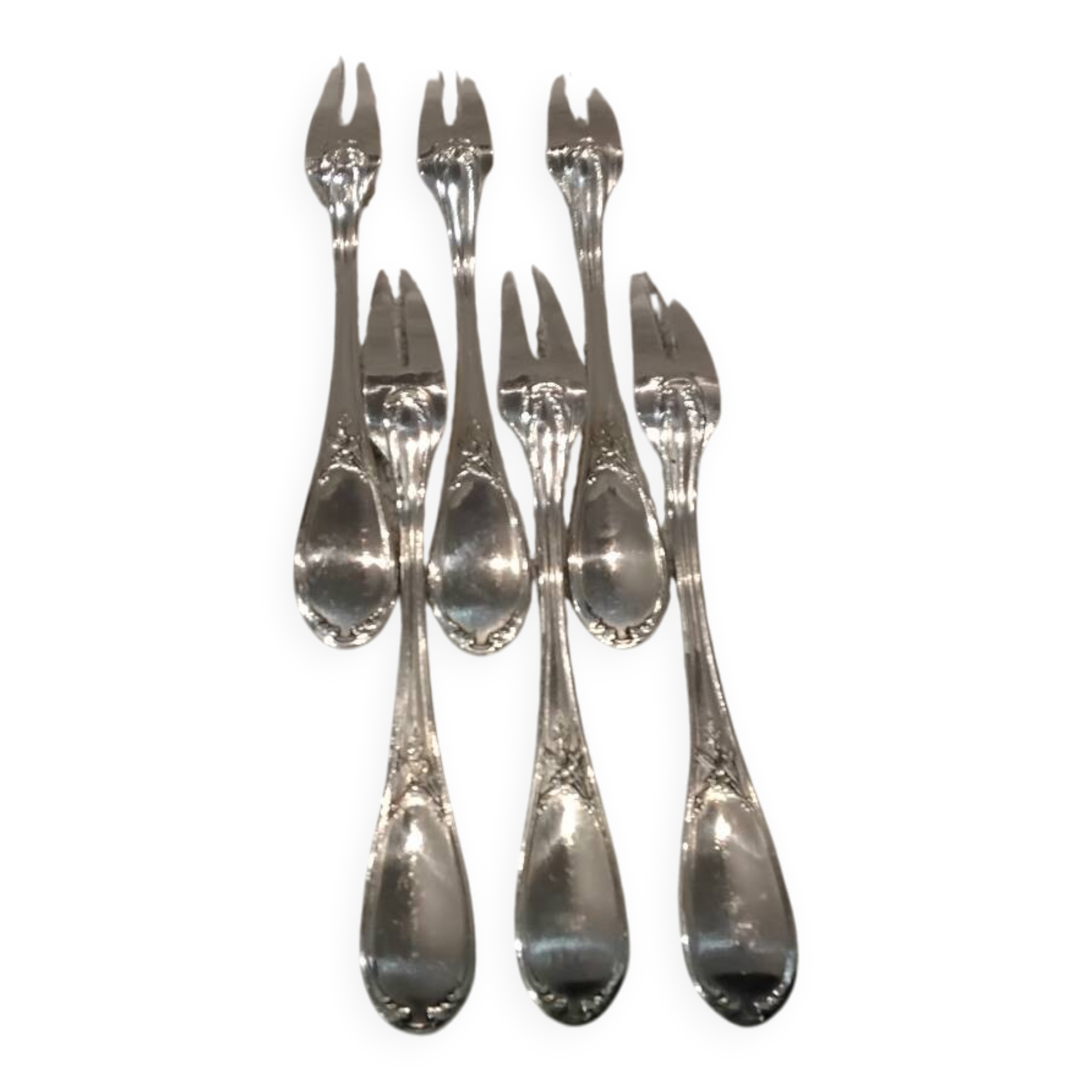 6 silver-plated metal snail forks by silversmith Ercuis, laurel wreath LXVI