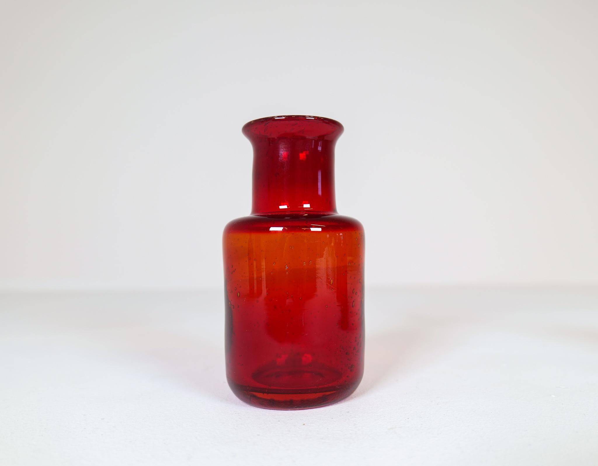Collection of five rare red vases by Erik Hoglund, Sweden, 1960s.
