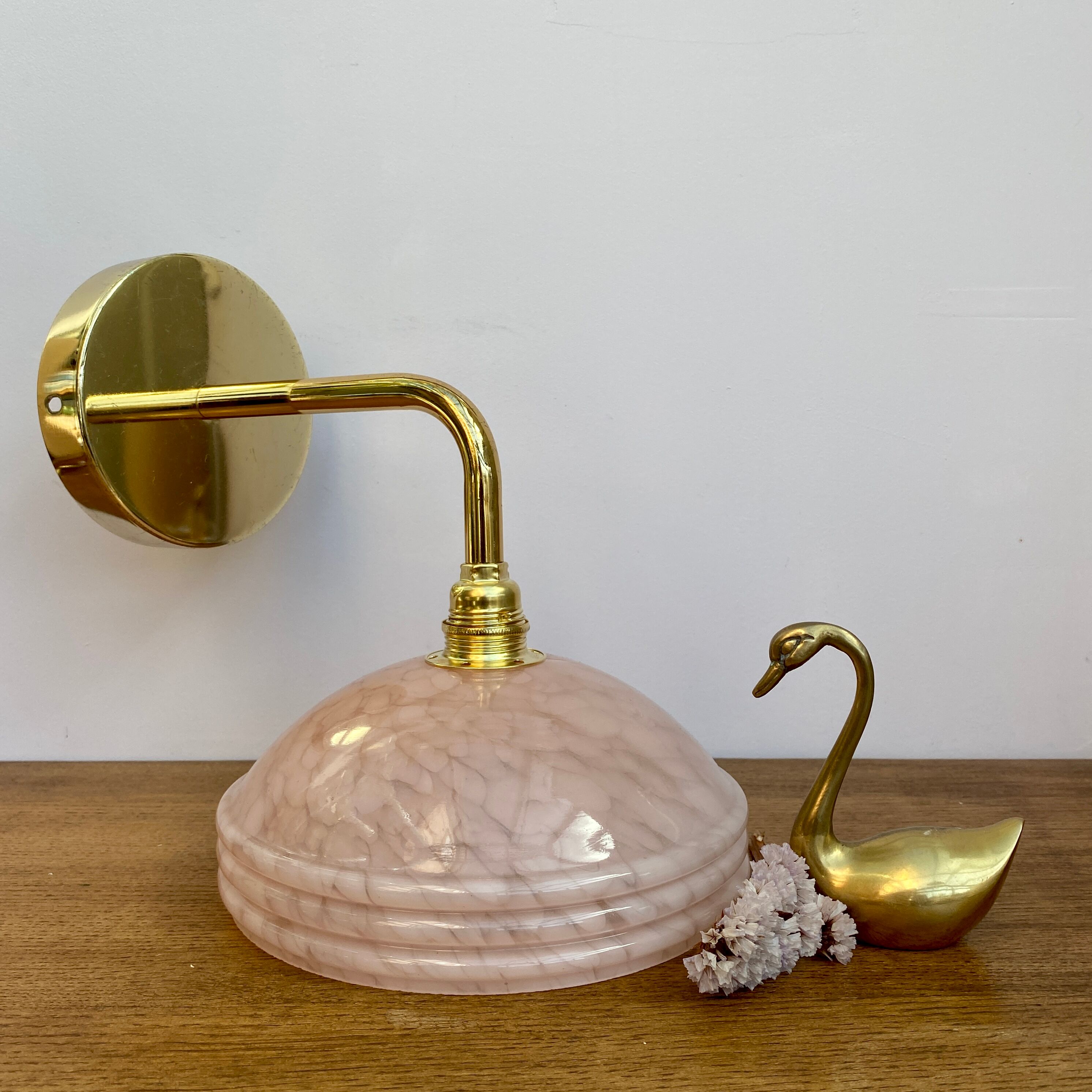 Vintage pink Clichy glass lampshade wall lampshade
