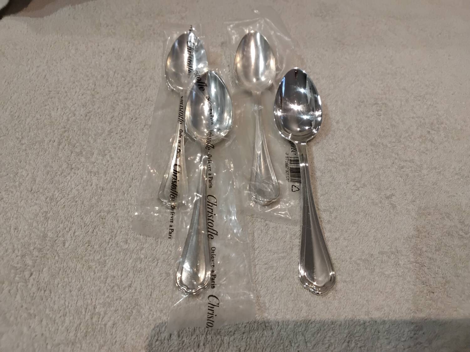 4 silver-plated dessert spoons by Christofle Spatours, new