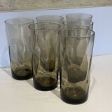 6 grands verres à orangeade années 70 en verre fumé brun