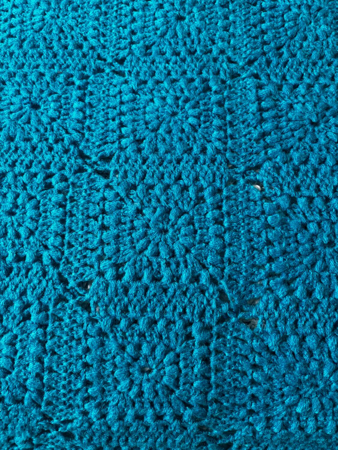 Vintage blue crochet granny blanket