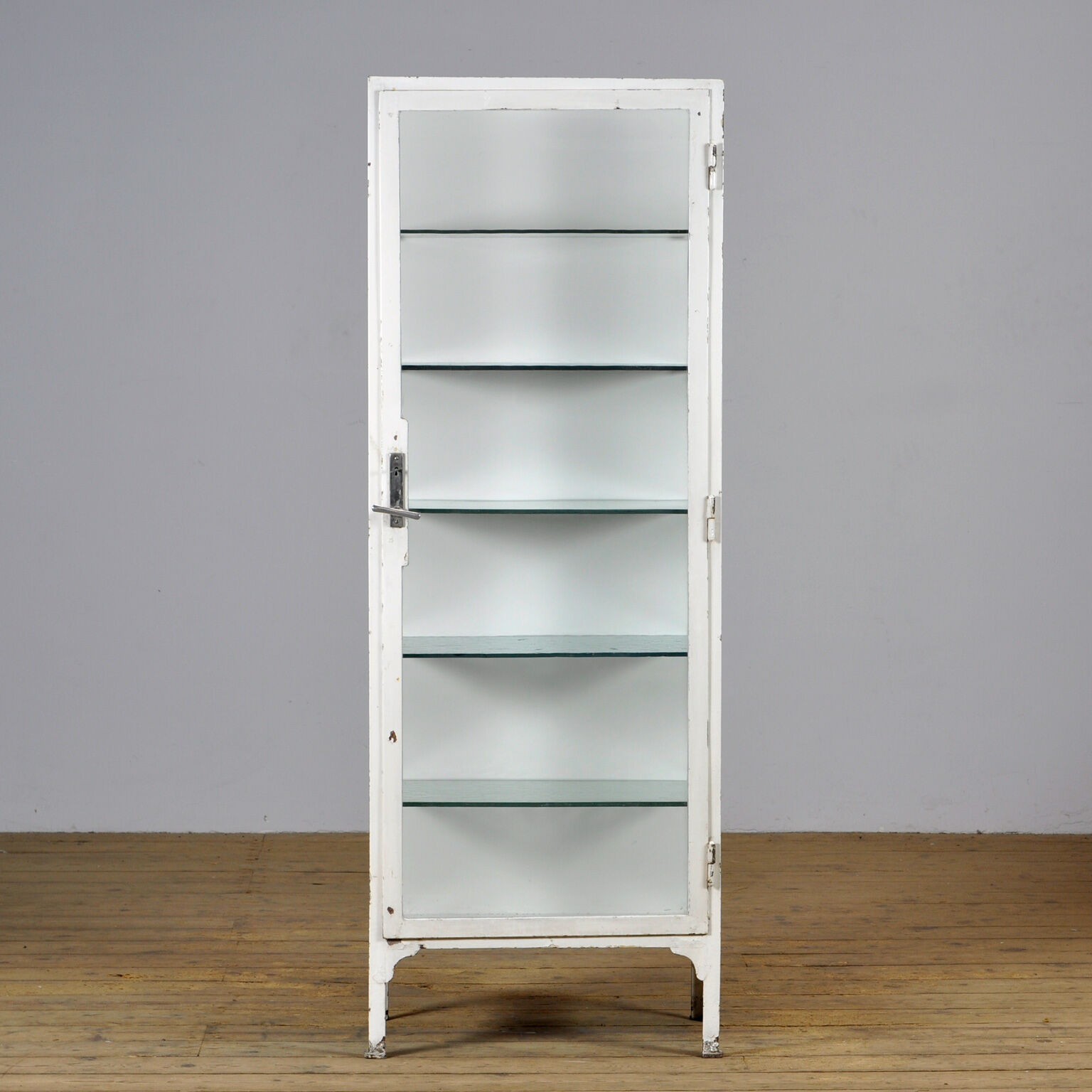 Iron and glass medical display cabinet 1930s