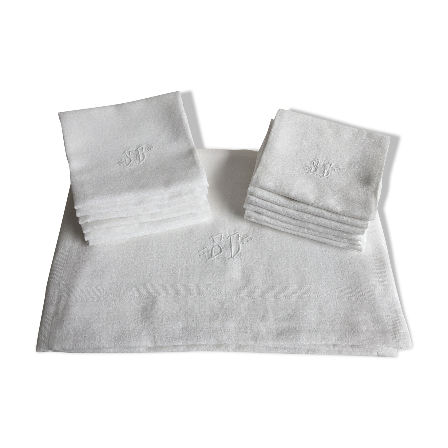 Old damask tablecloth and towels