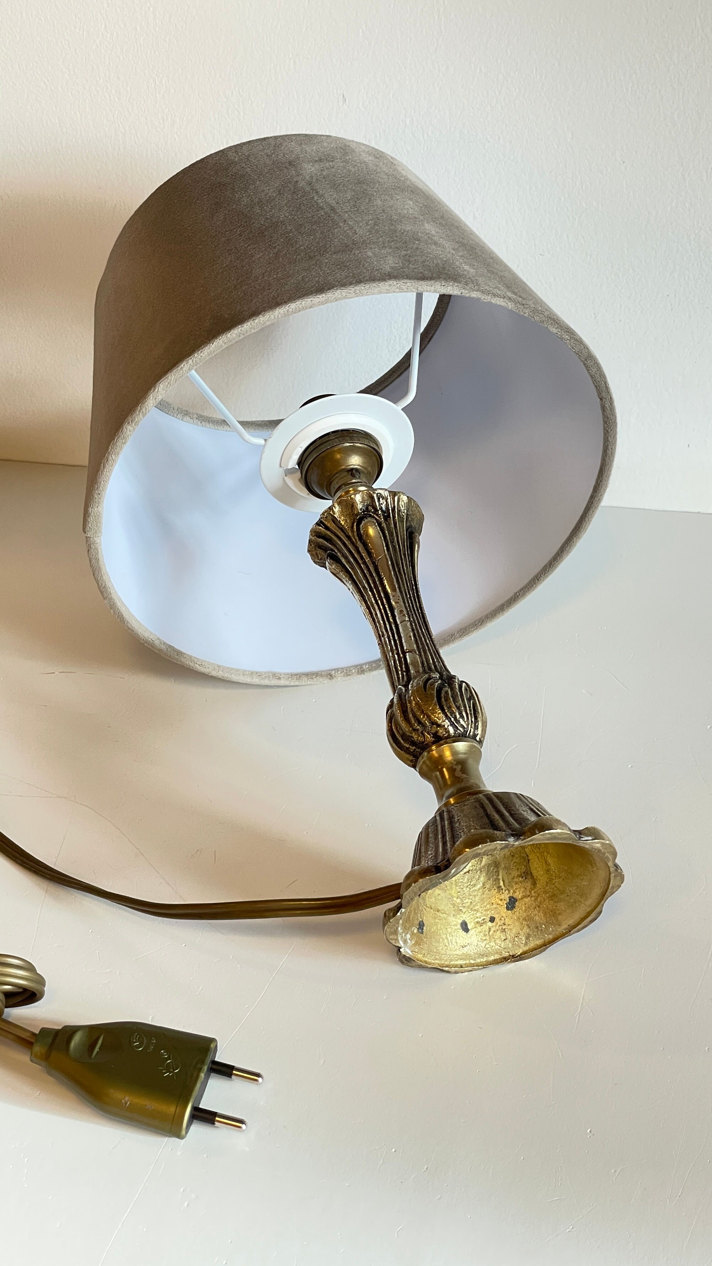 Solid brass lamp and vintage fabric