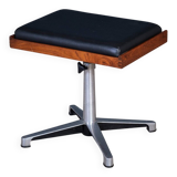 Teak Swivel Stool with Black Leather Seat, 1960s