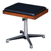 Teak Swivel Stool with Black Leather Seat, 1960s