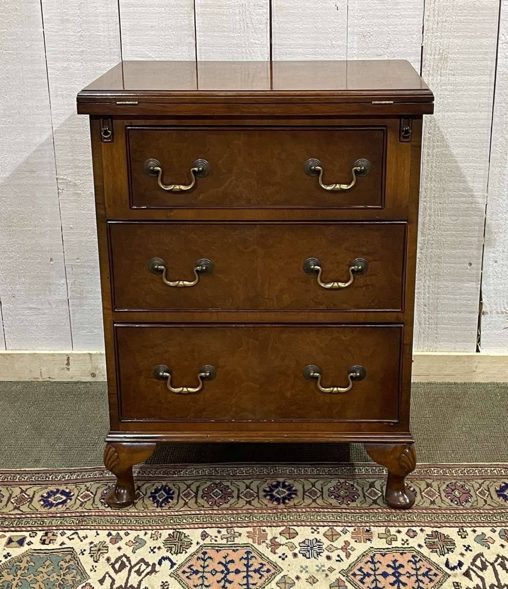 English walnut chest of drawers with drop-down top, 1950s work