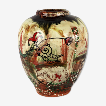 Vase céramique de Basile "graffiti Jazz" 1990  pièce unique