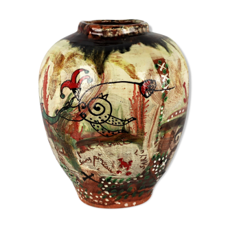 Vase céramique de Basile "graffiti Jazz" 1990  pièce unique